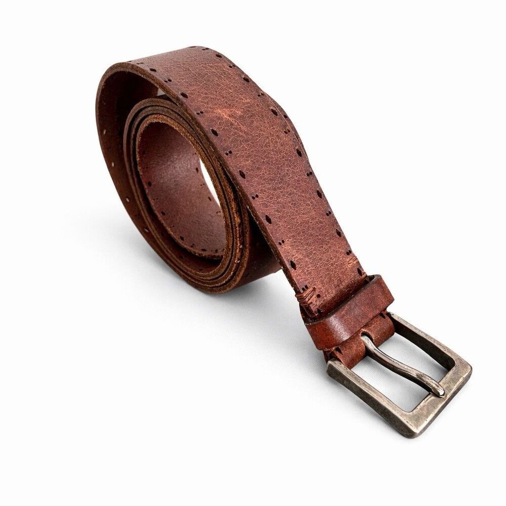 Martin Dingman Brown Leather Belt Made in Italy Men’s 42 Distressed Western